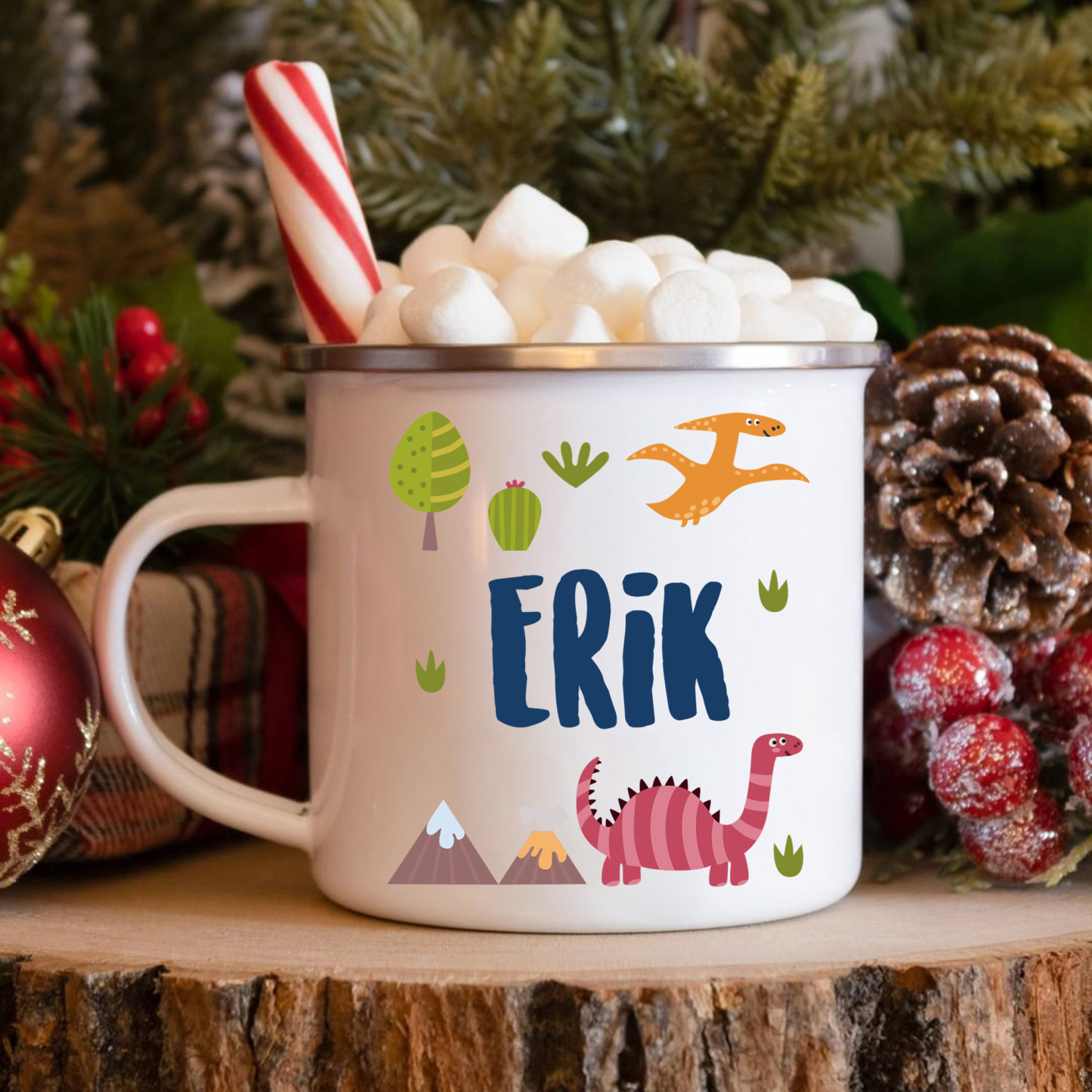 Vuelta al cole-Taza para niños "dinosaurios" con 1 nombre personalizado