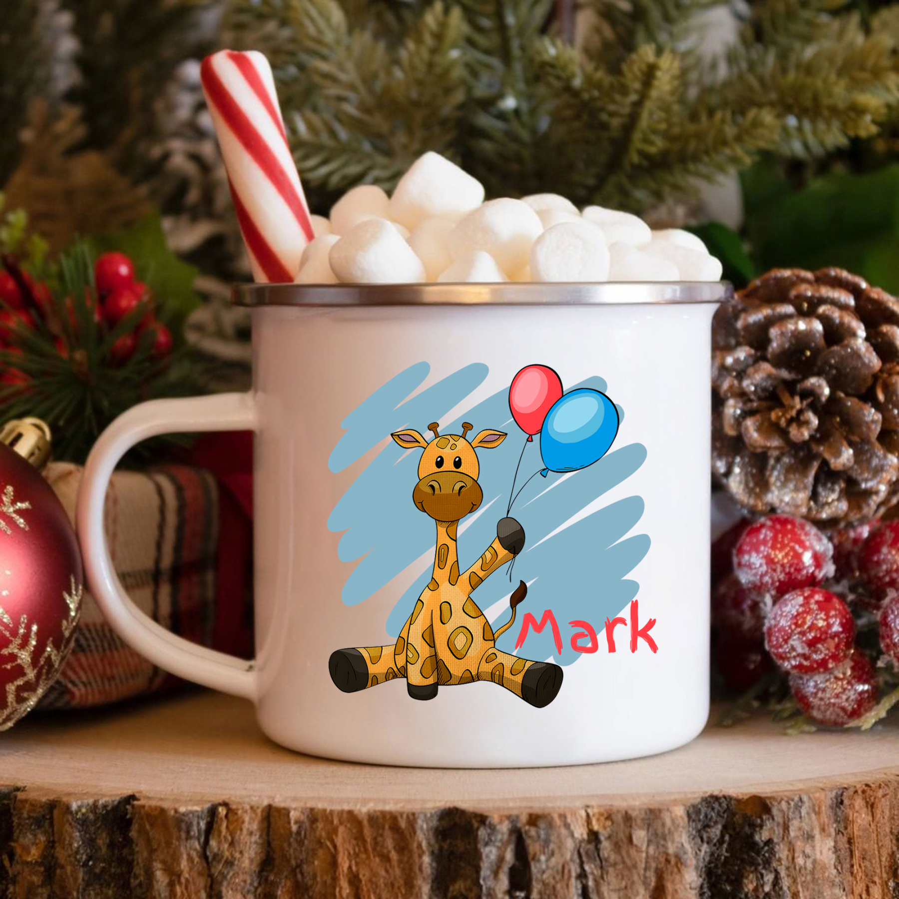 Vuelta al cole-Taza para niños "girafa" con 1 nombre personalizado