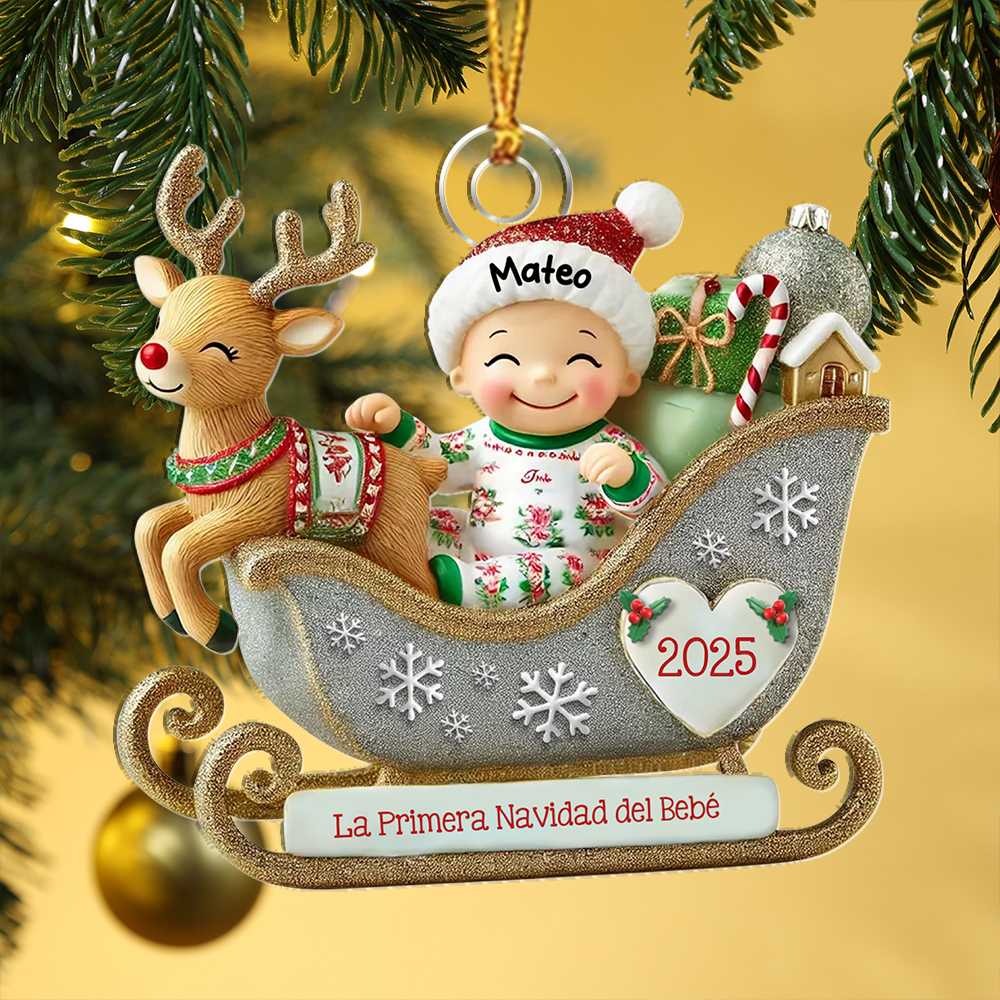 Adorno de trineo personalizado para la primera Navidad del bebé