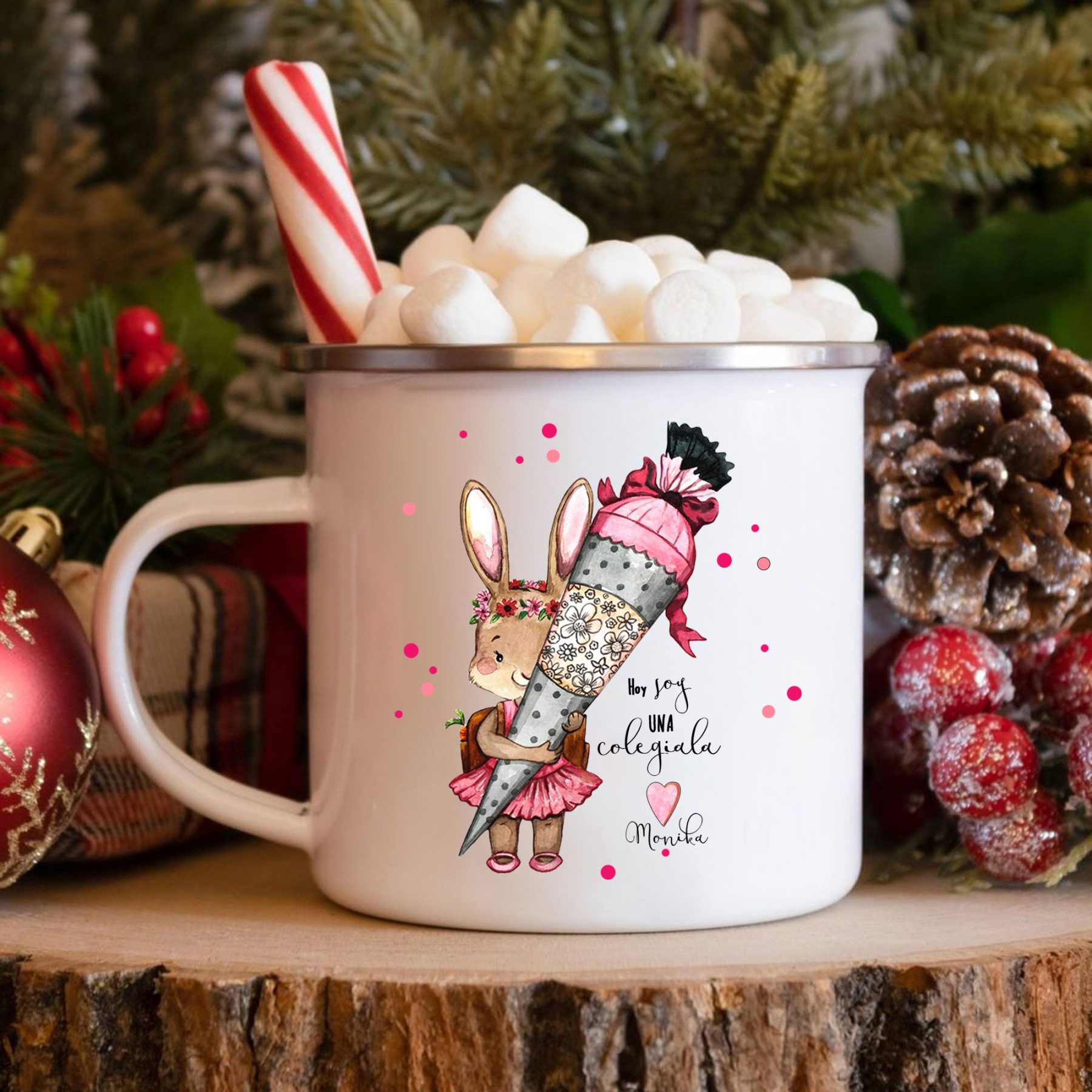Vuelta al cole-Taza para niños "conejita" con 1 nombre personalizado