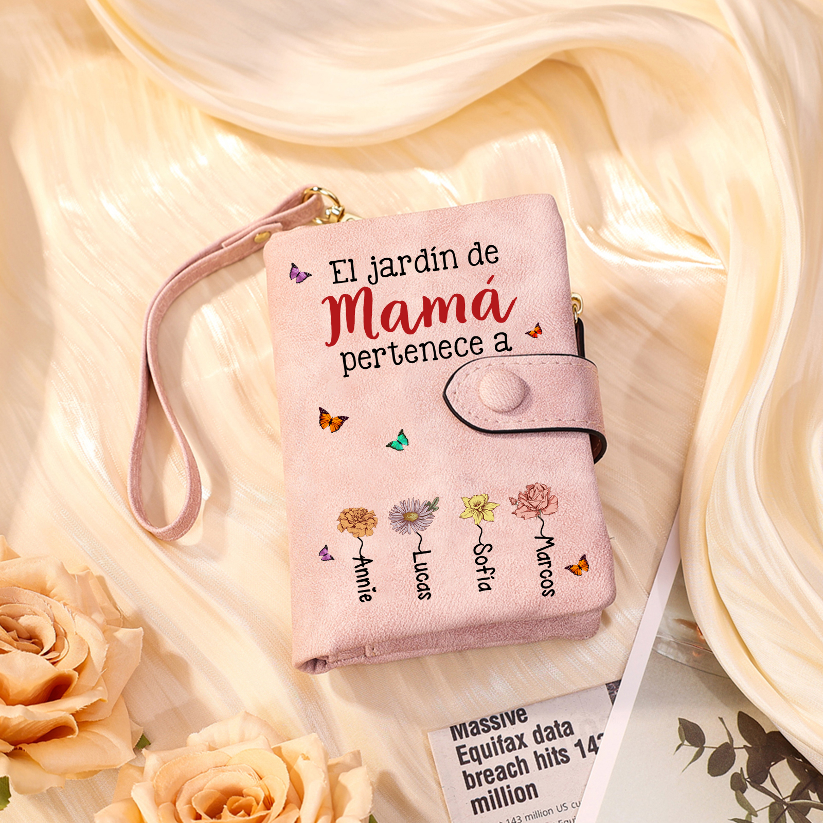 Cartera personalizada “El jardín de mamá/abuela” monedero de muñeca de piel sintética con estampado floral