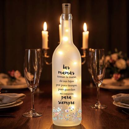 Botella de lámpara personalizada con 2–12 nombres a elegir y motivo familiar de manos y flores, regalo para mamá