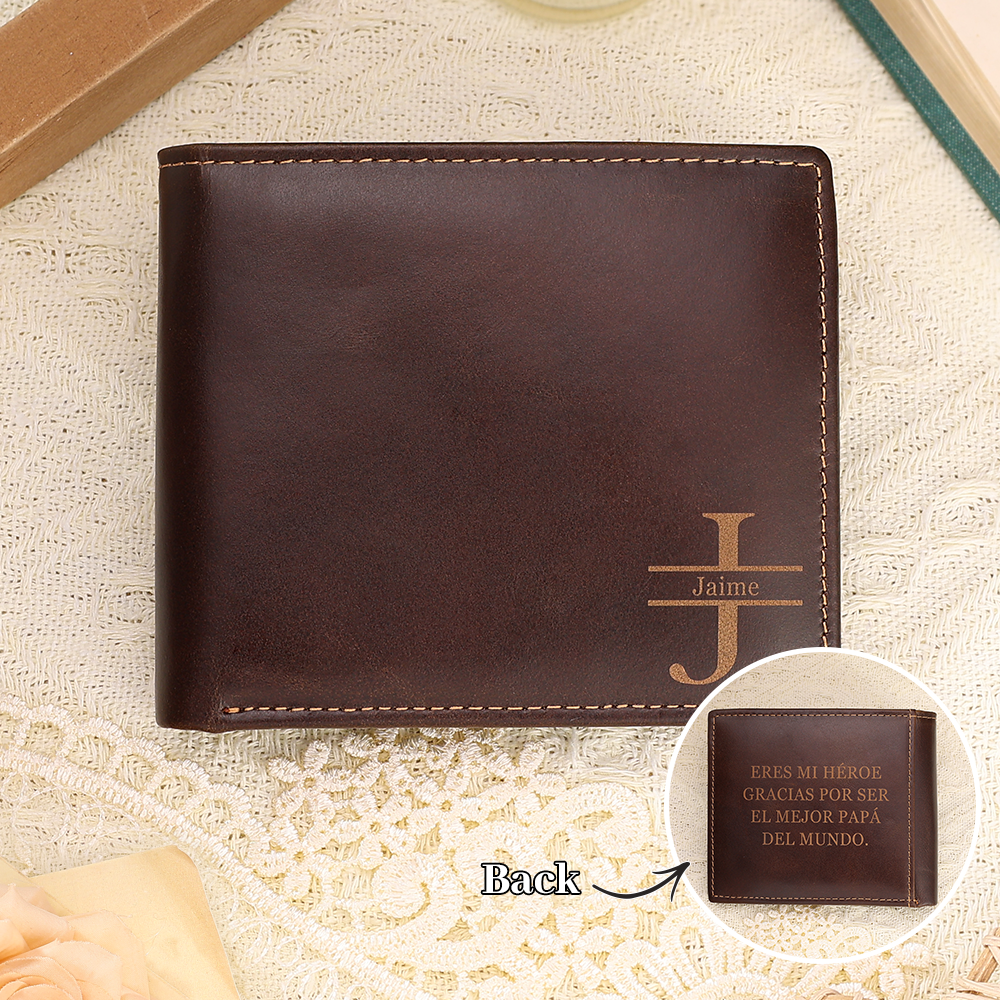 Cartera, billetera personalizada con 2 textos, 1 nombre e inicial monedero para hombre | Jessemade