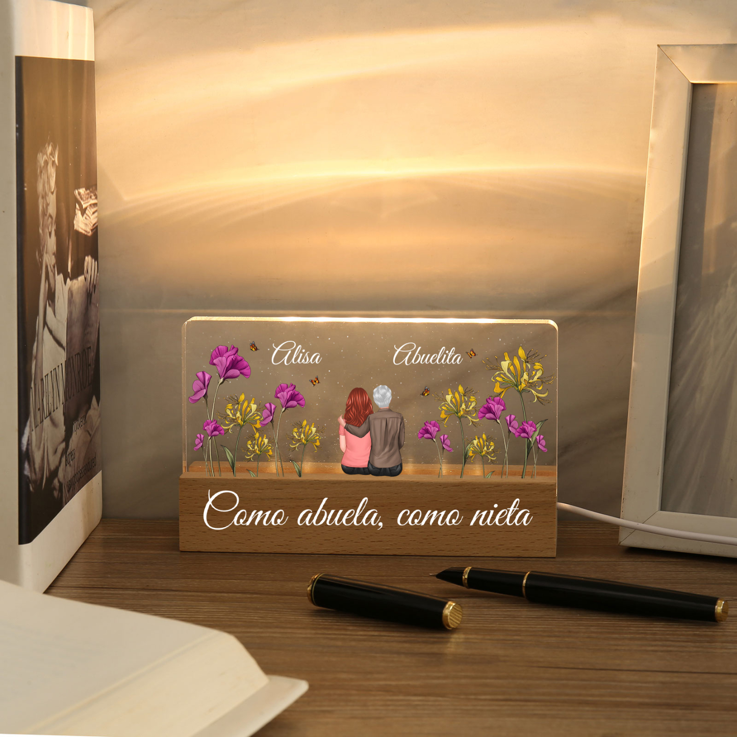 A mi mamá/abuela-Lámpara con base personalizada con 2 nombres y apariencias | Jessemade