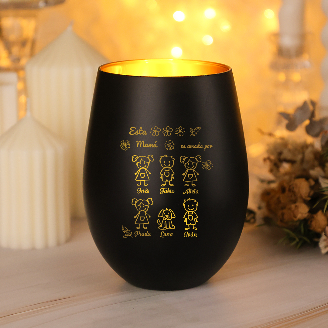 Portavelas de cristal familiar personalizado con 1–6 nombres Esta mamá/abuela es querida por