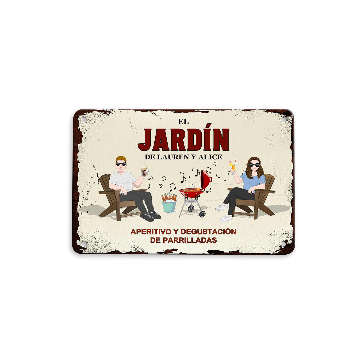 Letrero metálico vintage personalizado para patio de barbacoa para parejas