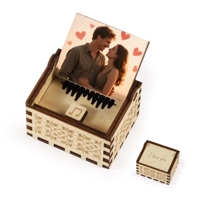 Caja de música de madera personalizada con grabado y foto