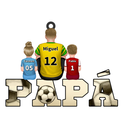 Llavero personalizado futbolero con nombres y dorsales de 1–4 hijos, adorno colgante para papá | Jessemade