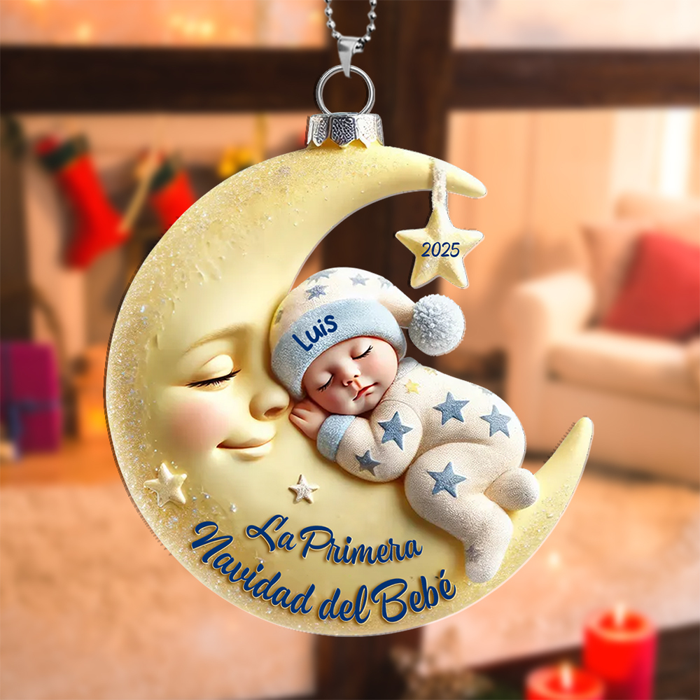 Adorno para el árbol de Navidad - Adorno personalizado de la primera Navidad del bebé con luna y estrellas