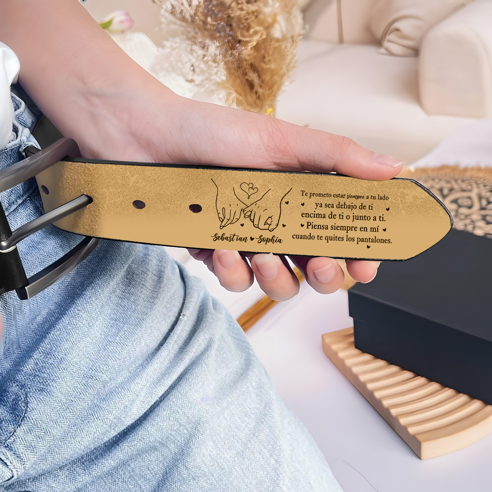 Cinturón de cuero personalizado para hombre con mensaje nombres