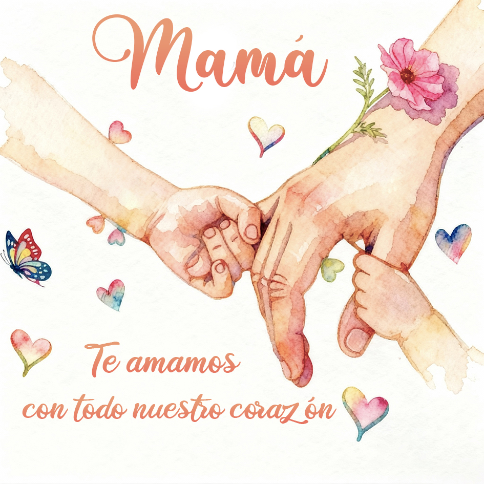 Tarjeta para mamá – Manos en forma de corazón Familia