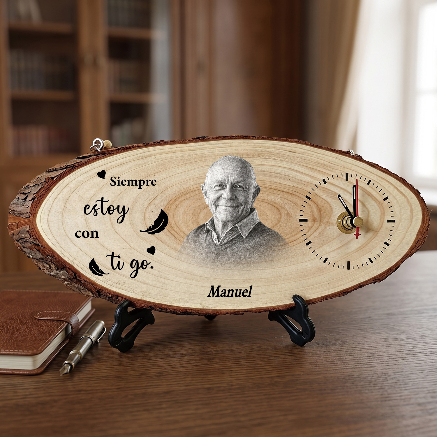 Reloj de Madera Personalizado de Recuerdo con Foto y Nombre – Regalo Conmemorativo para la Familia