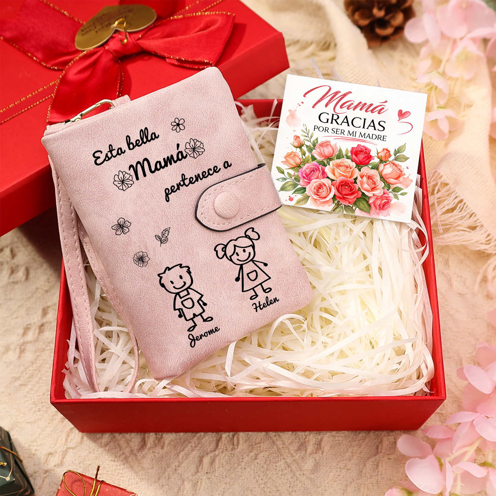 A mi mamá-Cartera, billetera con dibujos seleccionados 2 nombres personalizados monedero clásico para mujer | Jessemade