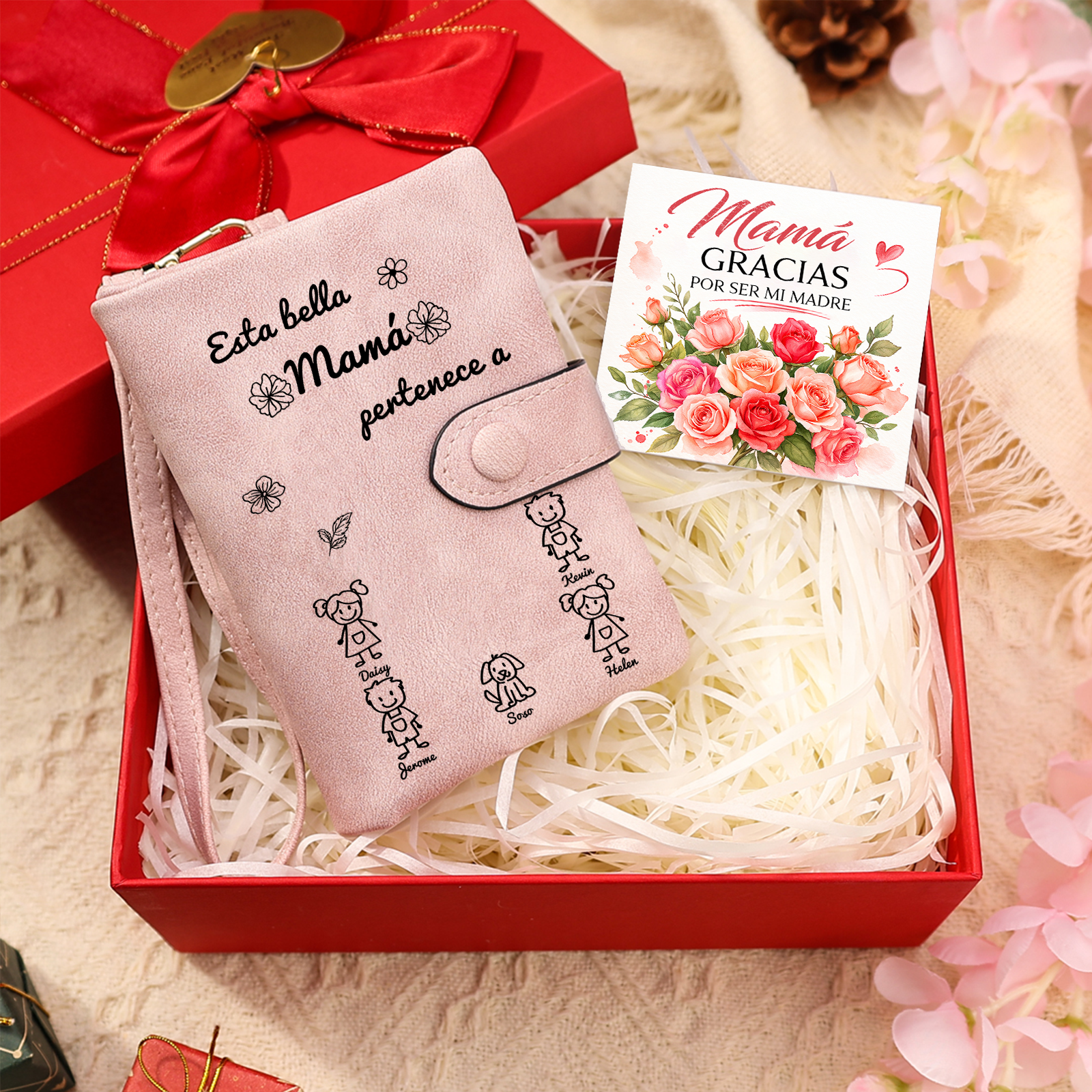 A mi mamá-Cartera, billetera con dibujos seleccionados 2 nombres personalizados monedero clásico para mujer | Jessemade