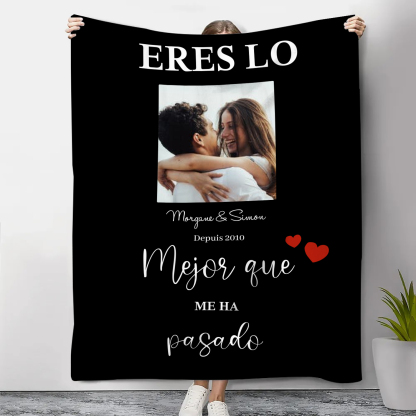 Pareja-Manta de buen calidad de foto personalizada con 2 textos-Jessemade ES