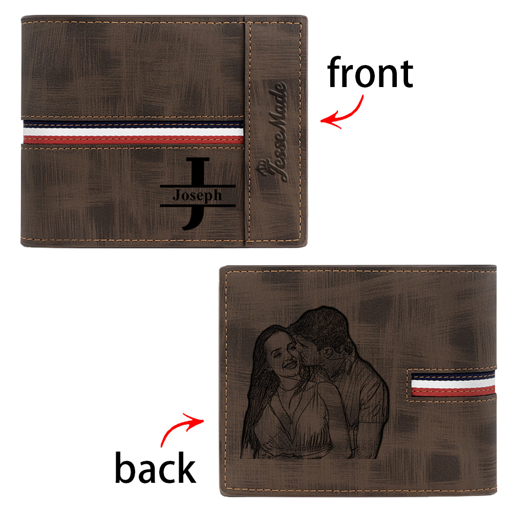 Cartera, billetera personalizada con 1 foto, 1 nombre y 1 letra monedero para hombre-Jessemade ES