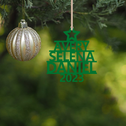 Navidad-Ornamento navideño de madera árbol de nombres con 3 nombres y año personalizados