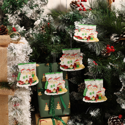 Navidad-Muñecos Ornamentos Navideños Familia con Perro 4 Nombres y Texto Personalizados
