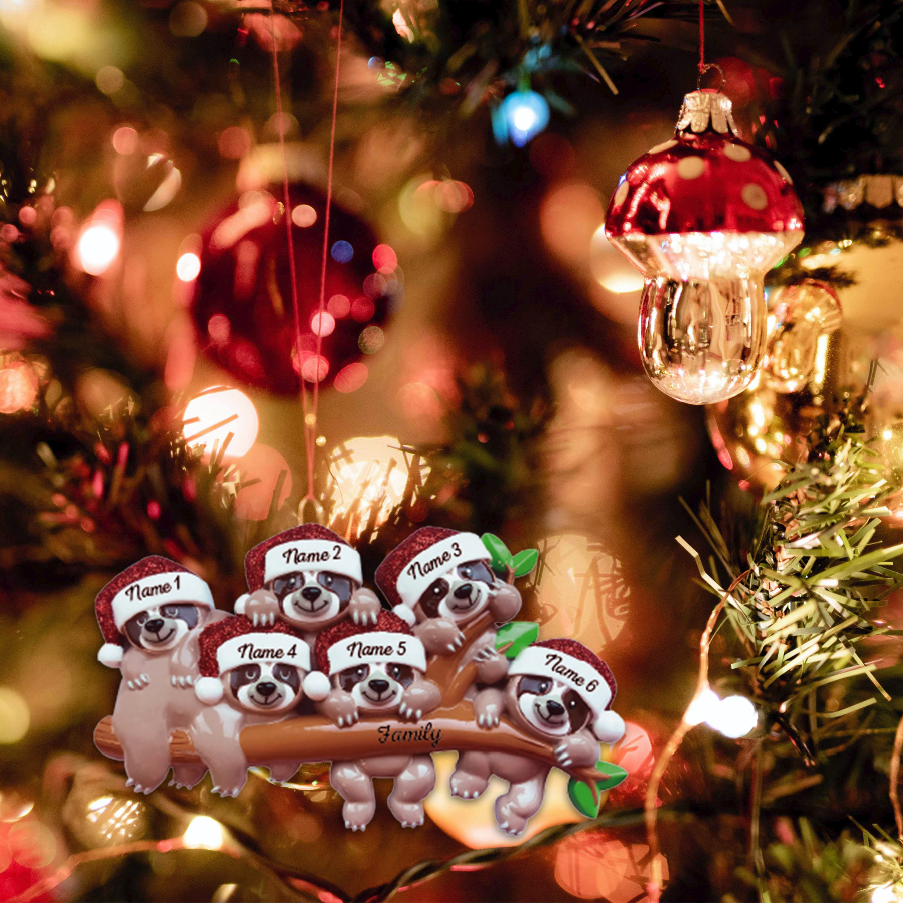 Navidad-Ornamento la familia de pereza 2 nombres y apellido personalizados adorno del árbol