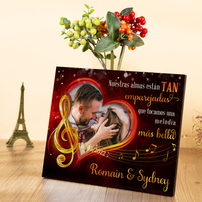 Lámina melodía marco de madera para pareja personalizado con 2 nombres, fecha y foto-Jessemade ES
