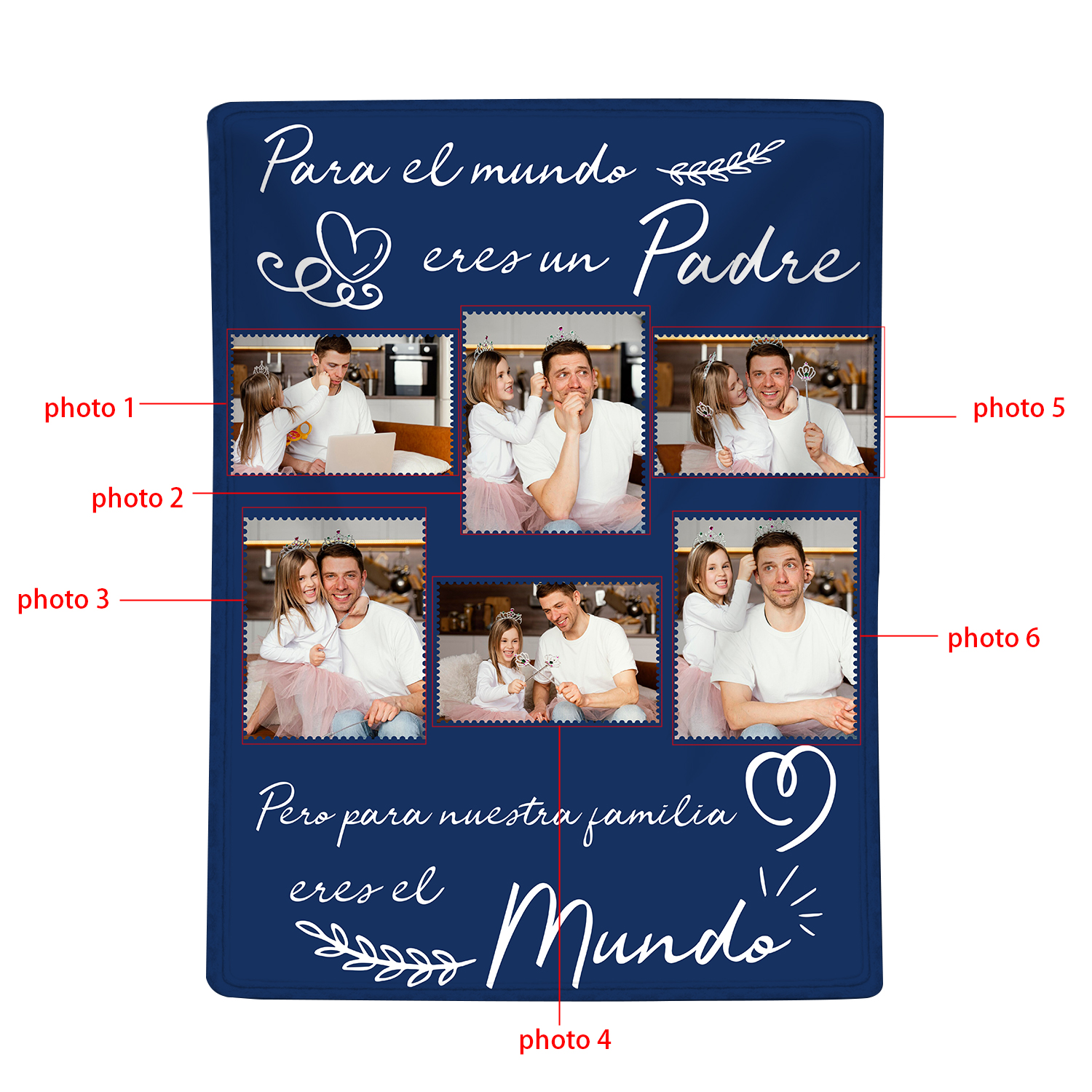 A mi padre-Manta de buen calidad personalizada con 6 fotos-Jessemade ES
