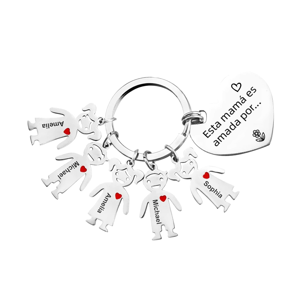 A mi mamá - Kit de regalo de cartera, llavero con "5 niños", tarjeta y caja nombre y flor de nacimiento personalizados | Jessemade