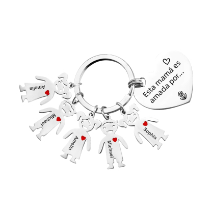 A mi mamá - Kit de regalo de cartera, llavero con "5 niños", tarjeta y caja nombre y flor de nacimiento personalizados | Jessemade