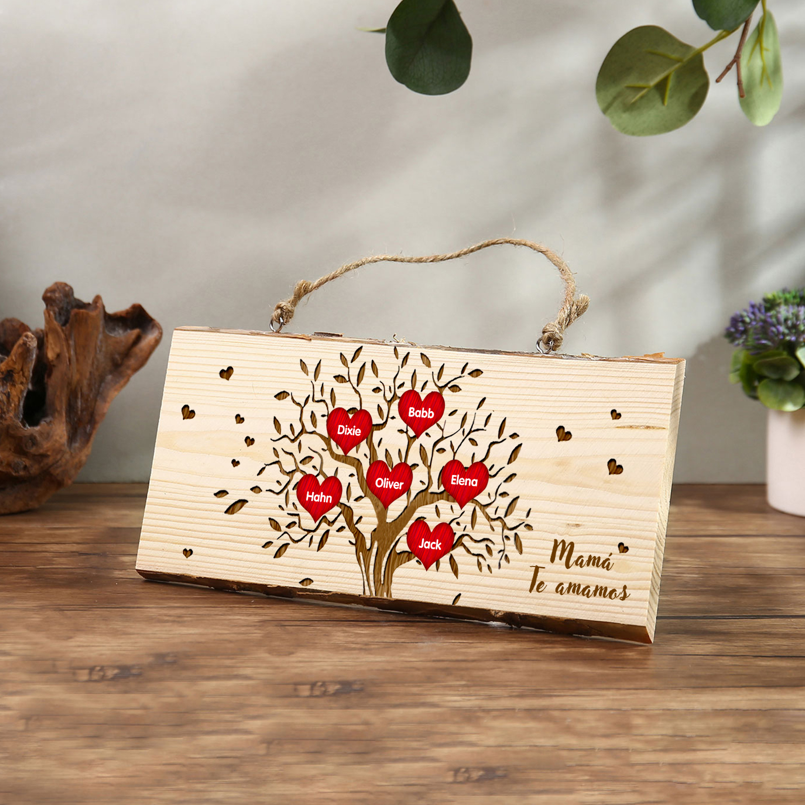 A mi mamá/abuela-Adorno de colgante personalizado con 2-6 nombres de madera árbol de la vida-Jessemade ES