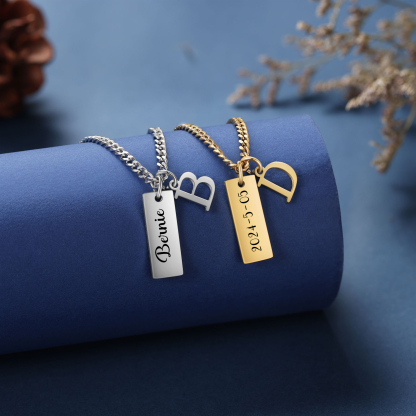 Collar de placa personalizado con 1 letra y 1 nombre para hombre-Jessemade ES