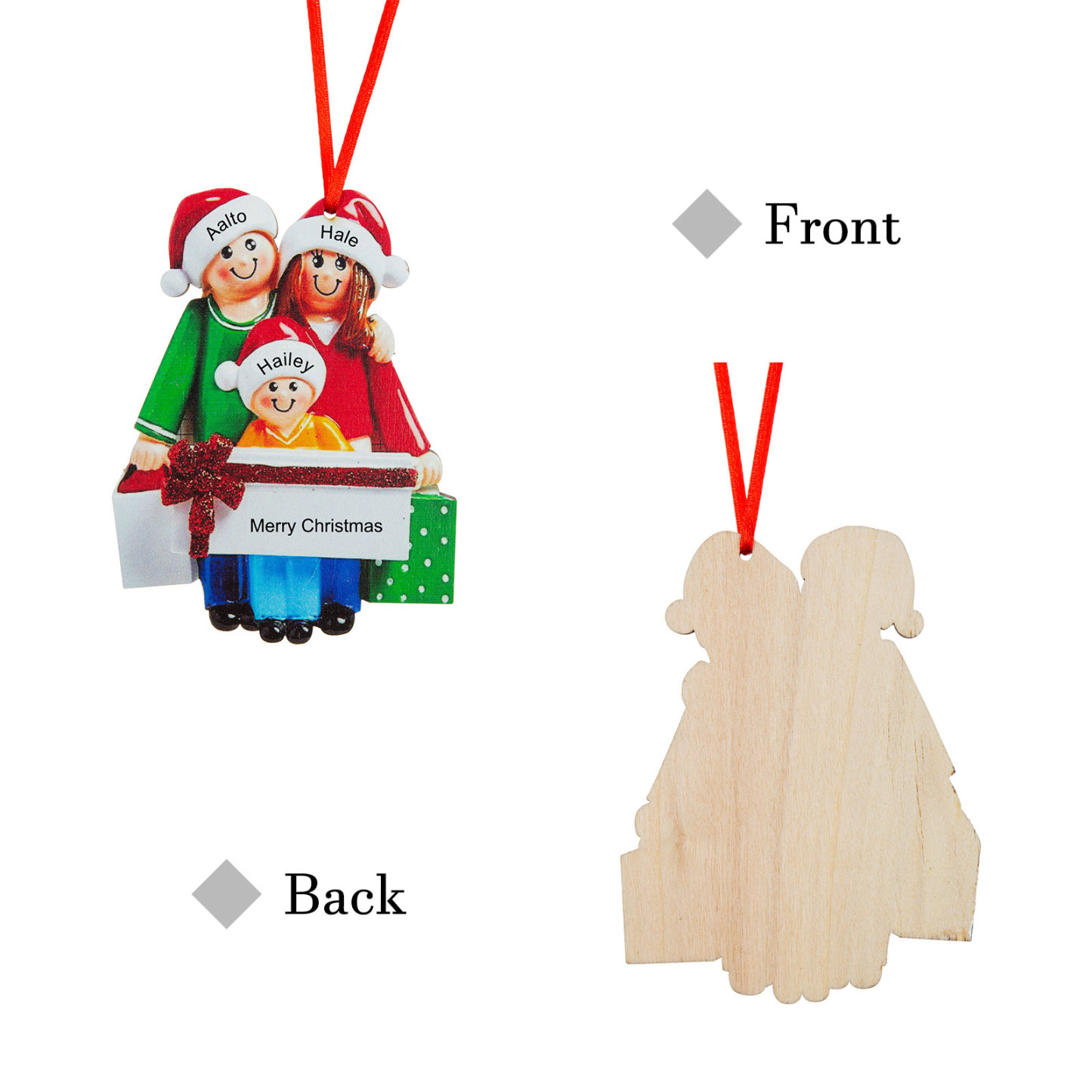 Navidad-Muñeco Ornamento Navideño 3 Nombres y Texto Personalizados Adorno de Madera