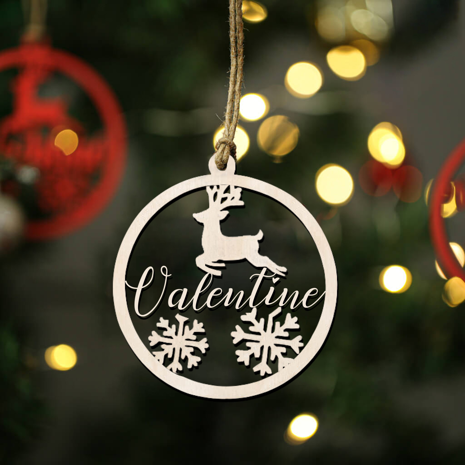 Navidad-Ornamento navideño con reno o cascabel con 1 nombre personalizado