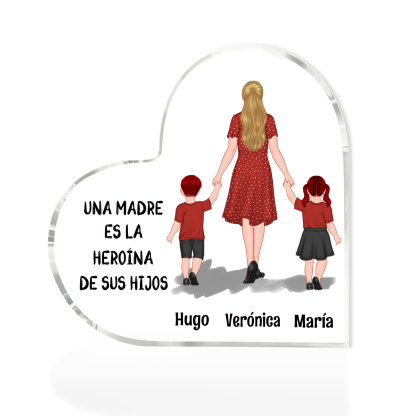 Placa de acrílico en forma de corazón mamá e hijos con 2-3 nombres personalizados-Jessemade ES