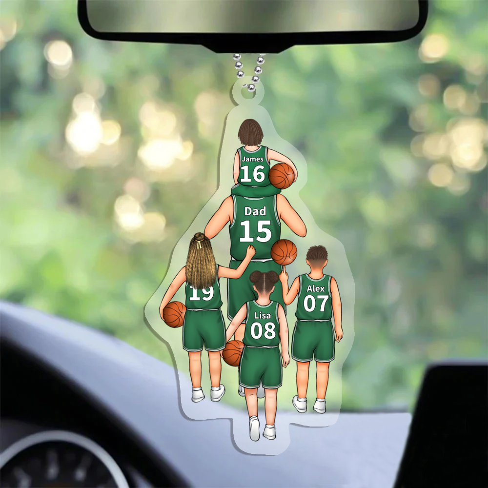 Llavero de acrílico baloncesto papá y niños 1-5 nombres y personajes personalizados-Jessemade ES