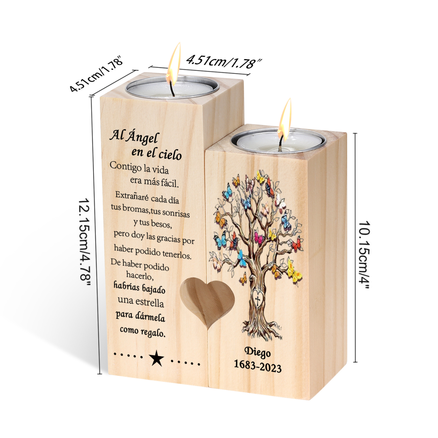 Candelero de dos piezas en memoria de ser querido de madera nombre y año personalizados sin vela-Jessemade ES