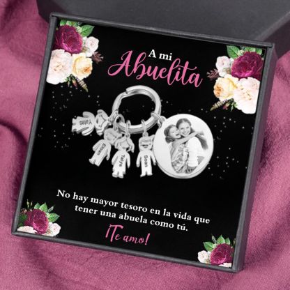 A mi abuela - Llavero 4 Nombres Personalizado Con Charms 4 Niños con Foto y Texto-Jessemade ES