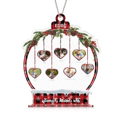 Navidad-Ornamento navideño de acrílico bola de cristal con 7 nombres, 7 fotos y 1 texto personalizados-Jessemade ES