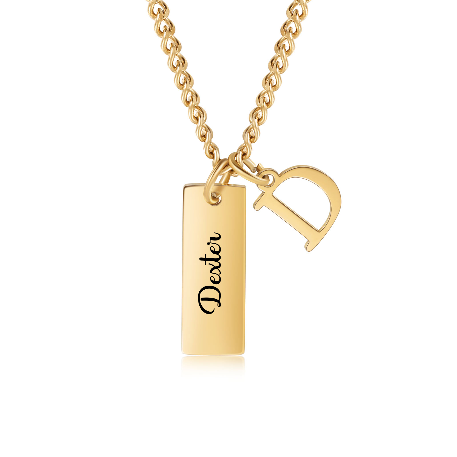 Collar de placa personalizado con 1 letra y 1 nombre para hombre-Jessemade ES