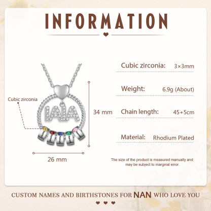 Collar a abuela con colgante de "IAIA" con 5 nombres y 5 piedras de nacimiento personalizados | Jessemade-Jessemade ES