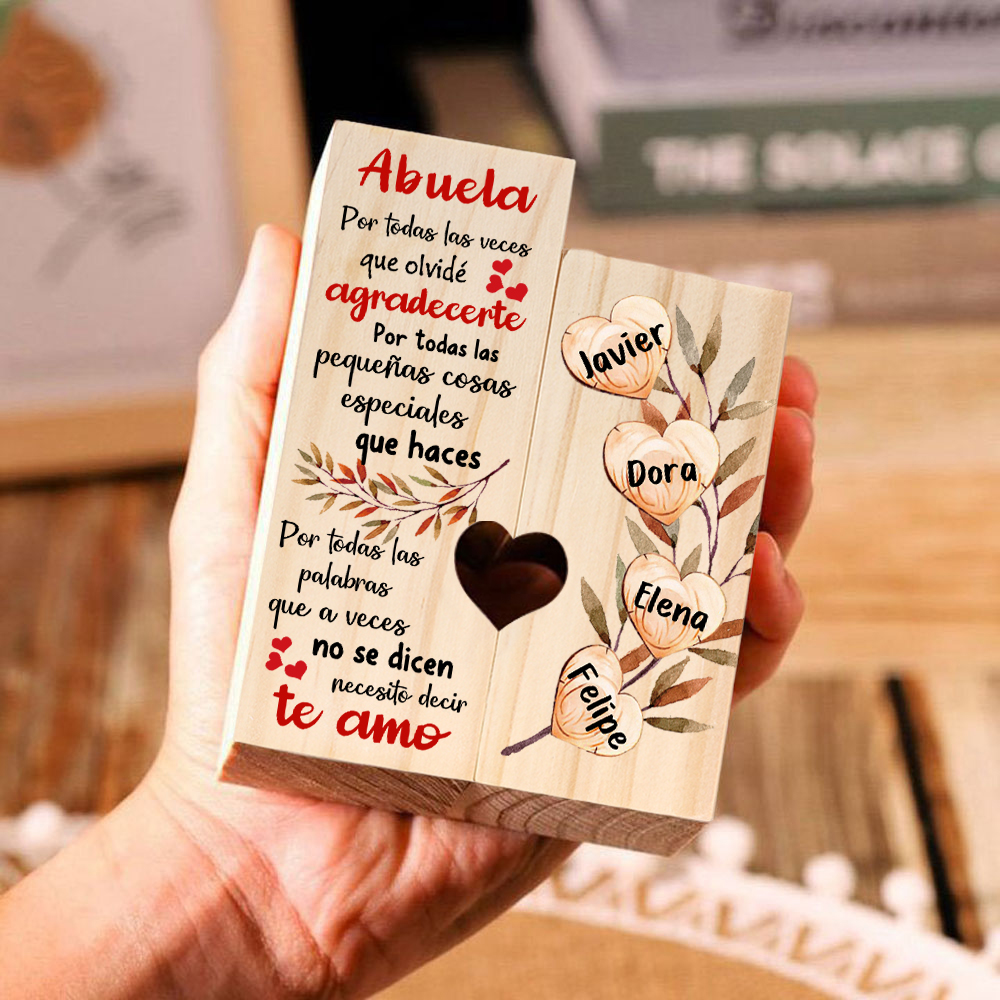 A mi abuela - Candelero de madera sin vela Corazones 4 nombres personalizados-Jessemade ES