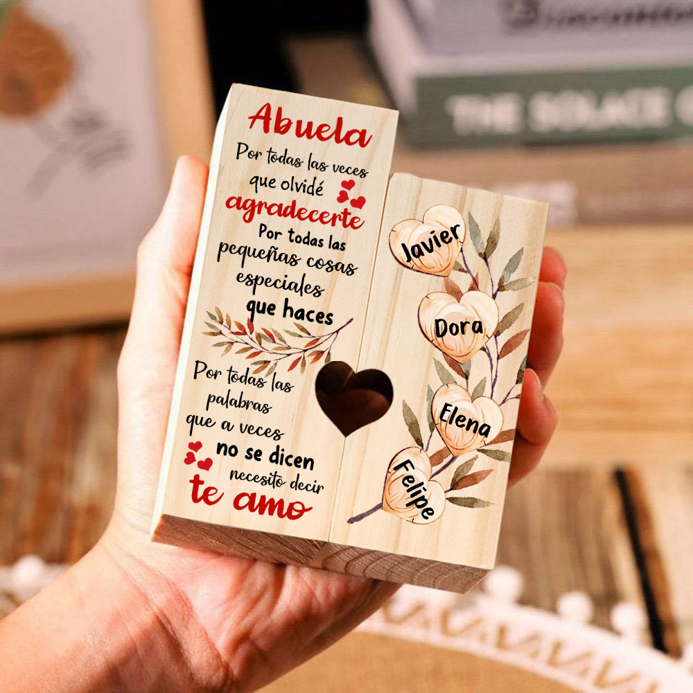 A mi abuela - Candelero de madera sin vela Corazones 4 nombres personalizados-Jessemade ES