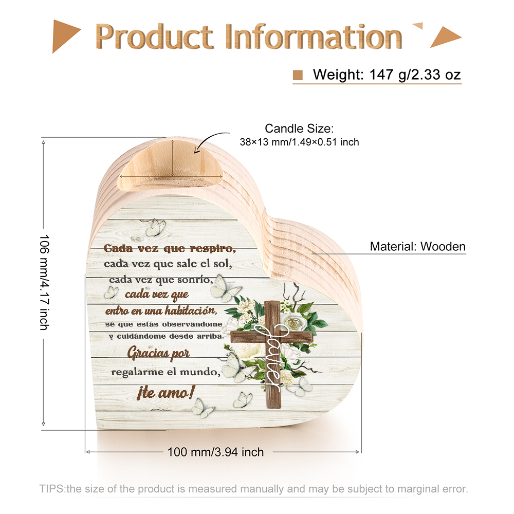 Navidad en el paraíso-Candelero de corazón en memoria de ser querido personalizado con nombre de madera sin vela-Jessemade ES