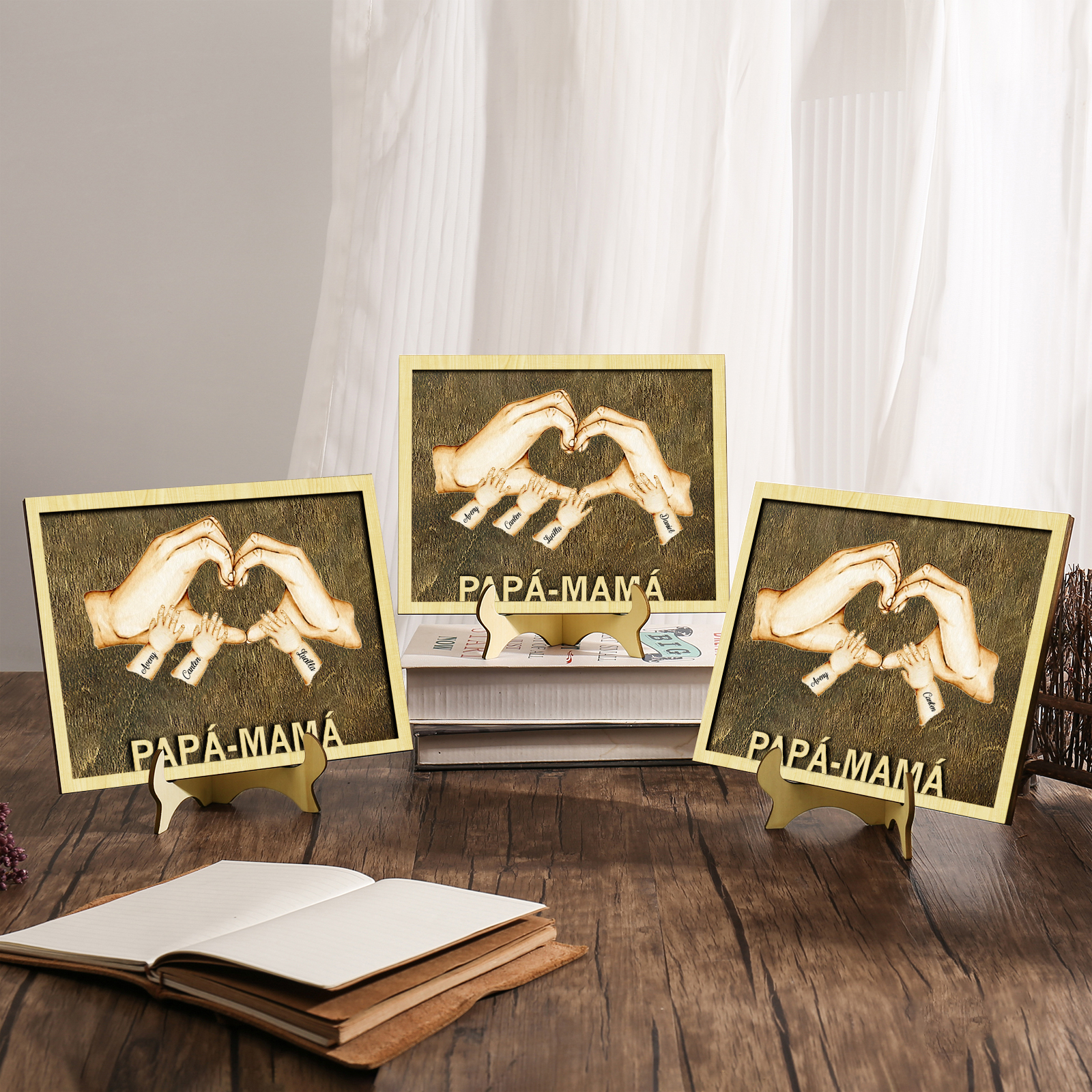 A mi mamá/papá-Adorno 2-8 nombres personalizados decoración de madera mano con mano-Jessemade ES