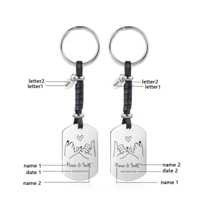 Llavero para pareja dedos cogidos 2 nombres, 2 letras y 2 fechas personalizados-Jessemade ES