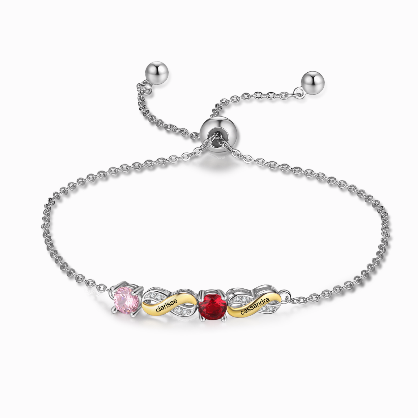 Pulsera para Mujer Infinito 3 Nombres Personalizados con 3 Piedras de Nacimiento