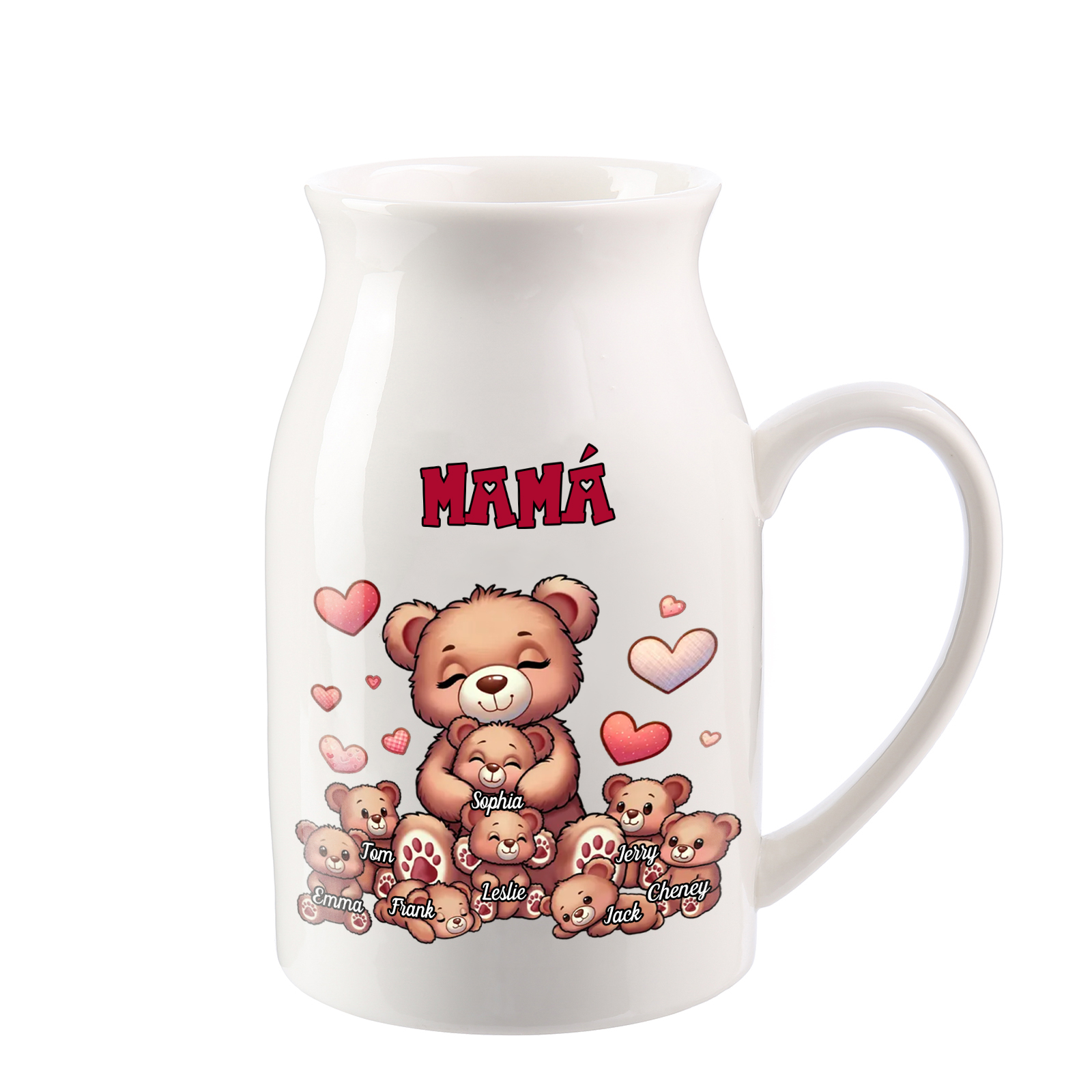 Florero de cerámica mamaosa y sus bebés 2-8 nombres personalizados con texto decoración del hogar-Jessemade ES