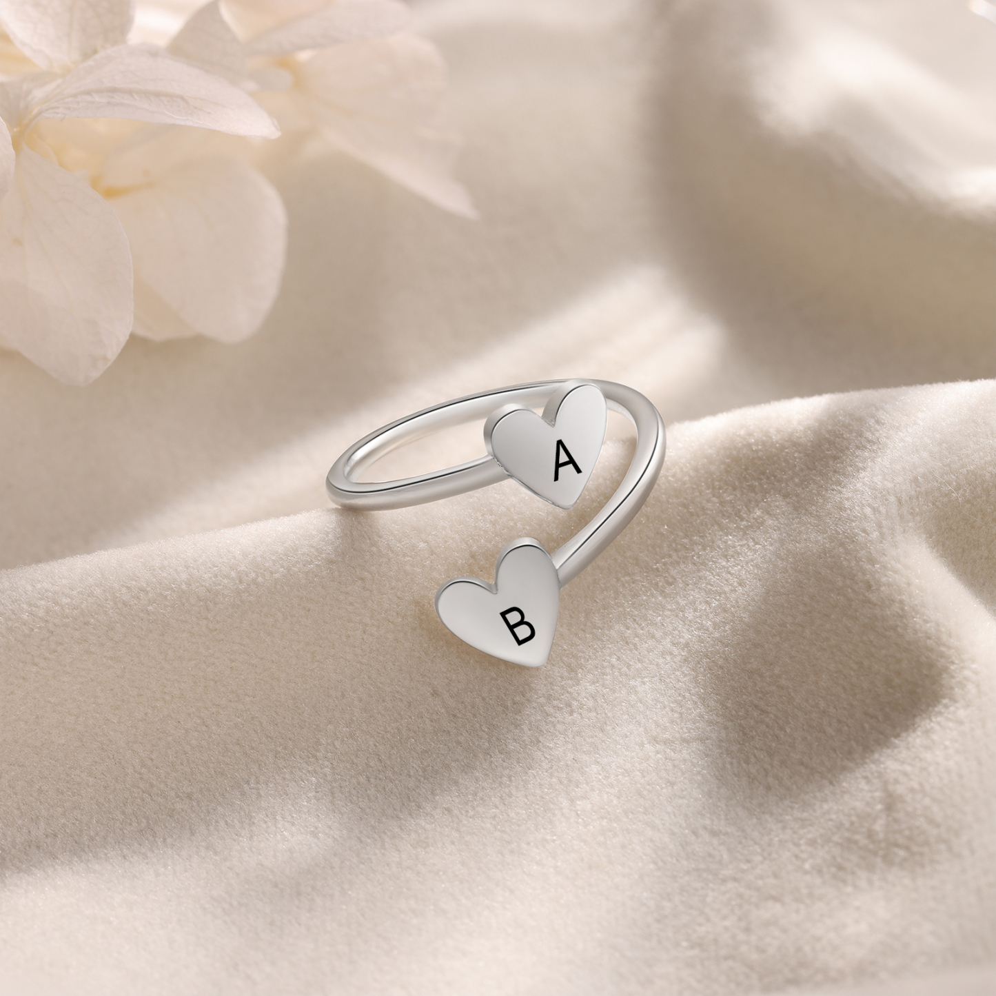 Anillo de corazones personalizado con 2 letras-Jessemade ES