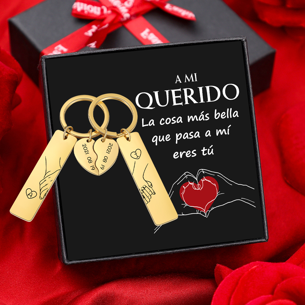 A mi querido-Llavero para pareja mano a mano 2 letras personalizadas con fecha-Jessemade ES