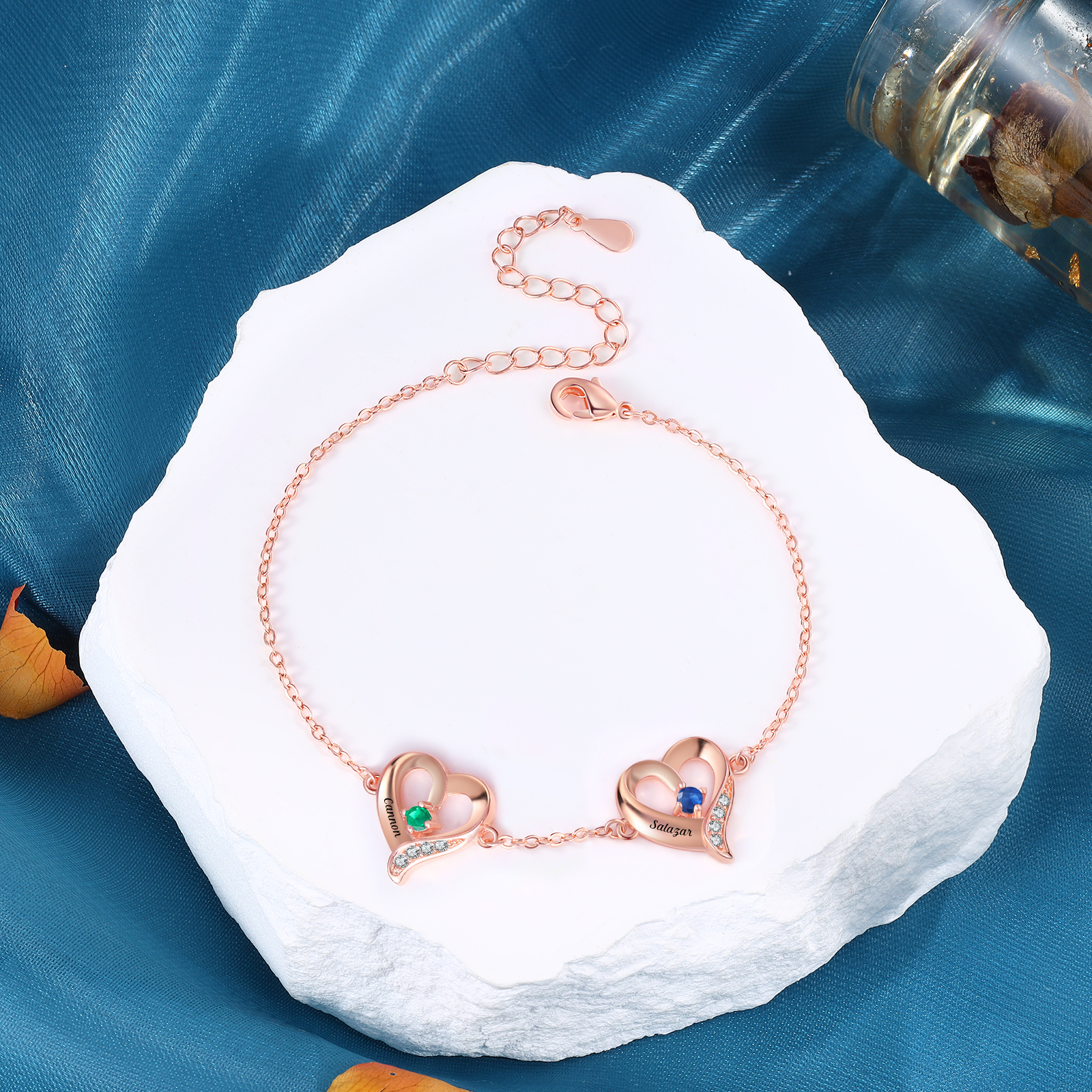 Pulsera 1-7 nombres y piedras personalizados con dije de corazón-Jessemade ES