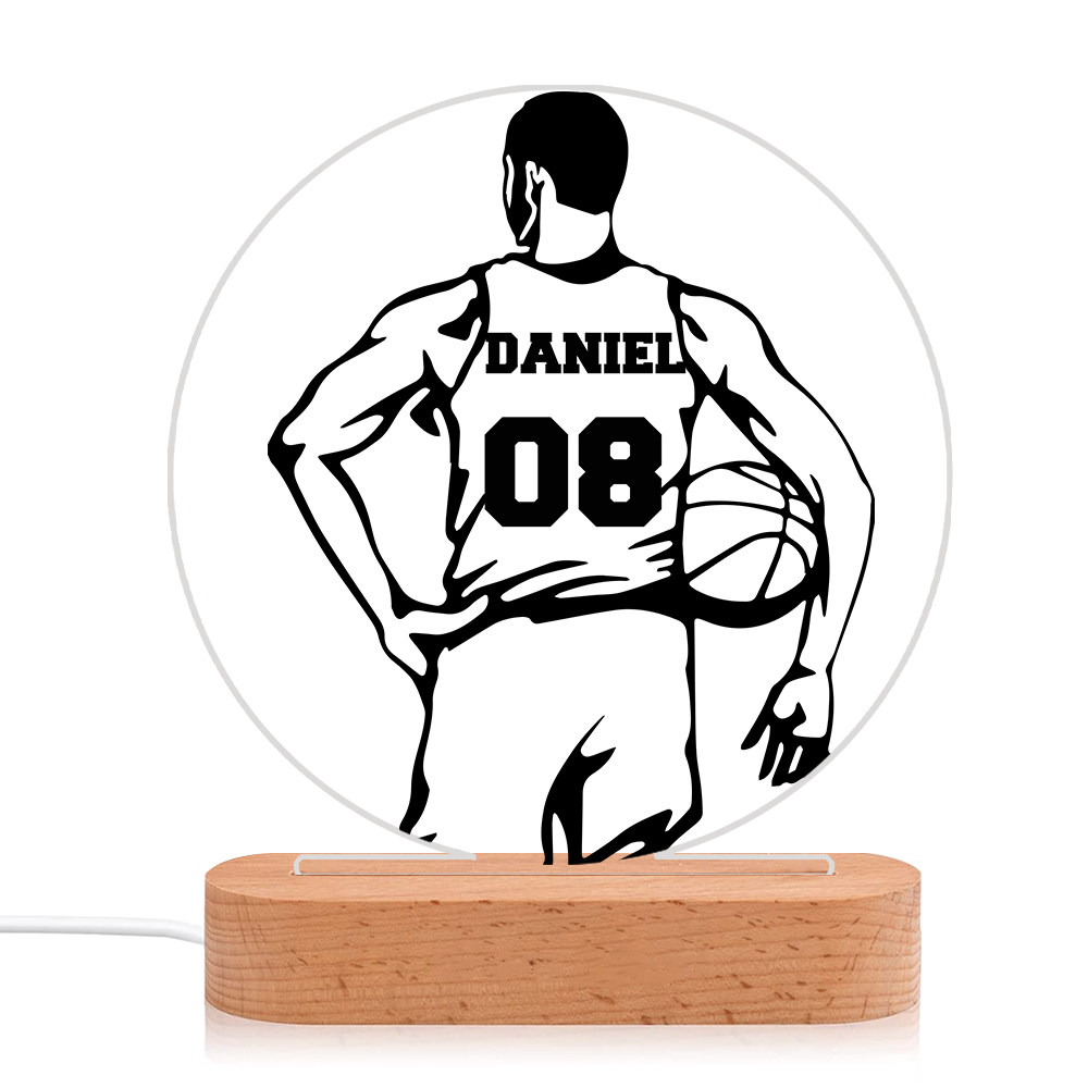 Lámpara Ilusión 3D Luz de Noche LED Baloncesto con Nombre y Número Personalizados-Jessemade ES