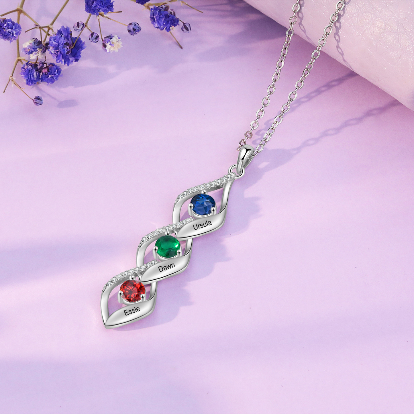 Collar de lazos con 2-5 nombres y piedras de nacimiento personalizados-Jessemade ES